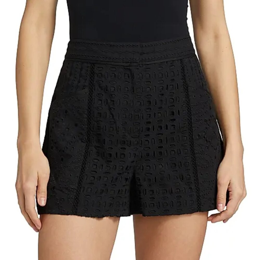 Veronica Beard Fabian Cotton Eyelet Shorts 100% Cotton Black Size 16